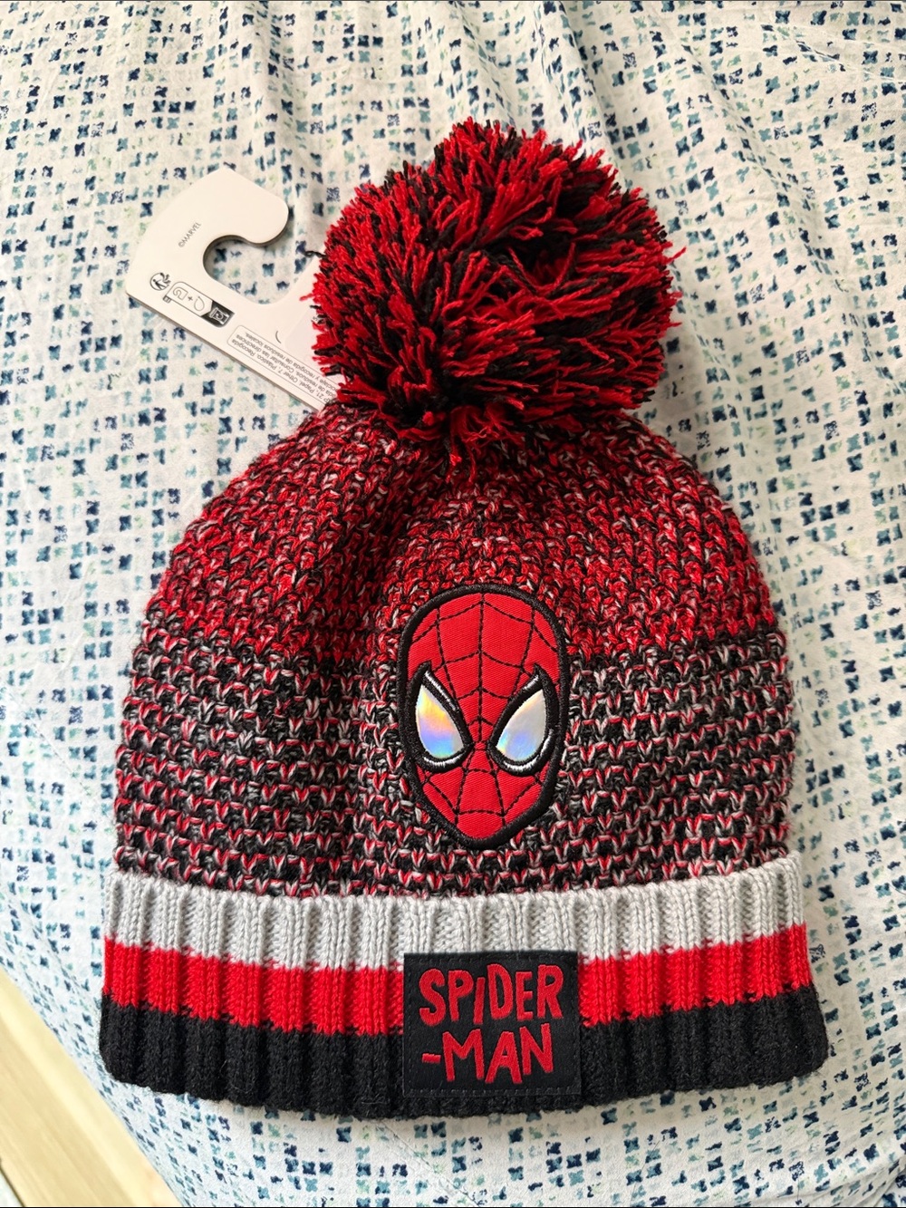 NWT Marvel Spider-Man Red and Black Knit Pom Beanie for Kids